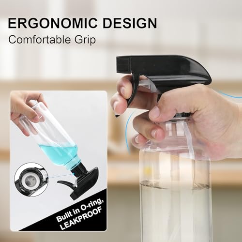 12oz Plastic Spray Bottles with Adjustable Nozzle for Cleaning, Hair & Plants
