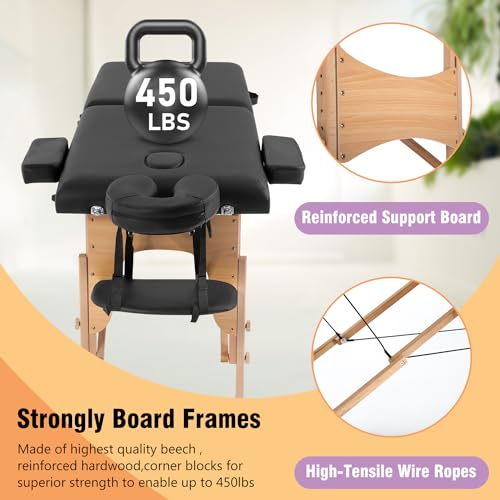 Portable Folding Massage Bed 24" Wide, Black - Lightweight & Adjustable