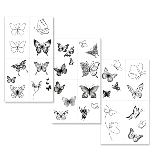 Butterfly Temporary Tattoos - Waterproof Black & White Fine Line