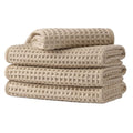 Microfiber Waffle Face Towels, 4 Pieces, Soft, Absorbent, Fast Drying, Lint Free 430 GSM (Beige)