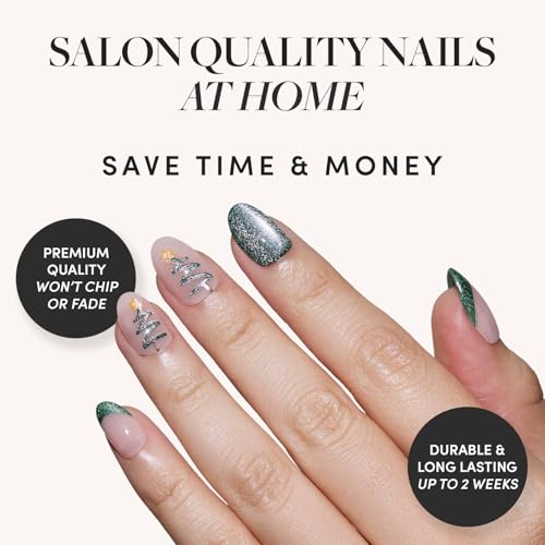 Glamnetic Velvet Pine Press-On Nails - Short Oval Green