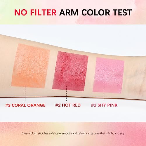 Lovelycat On-the-Go Makeup Blush Stick Tinted Moisture Stick, Shadow Lips Cheek Blusher Creamy Long Lasting Natural Nude for All Skin Natural Waterproof, Long Lasting(3PC)
