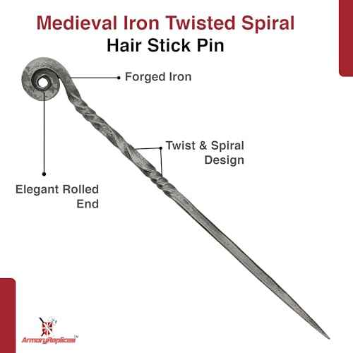 Armory Replicas Charming Countess Everyday Wear Forged Iron Twisted Spiral Design Medieval Hair Stick - Exquisite Gifts for Her, Perfect Renaissance Faire Accessory