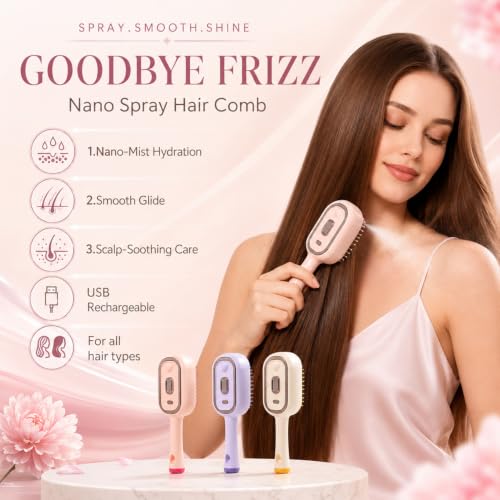 Electric Spray Hair Comb with Water Mist: Rechargeable Scalp Massage & Frizz Control