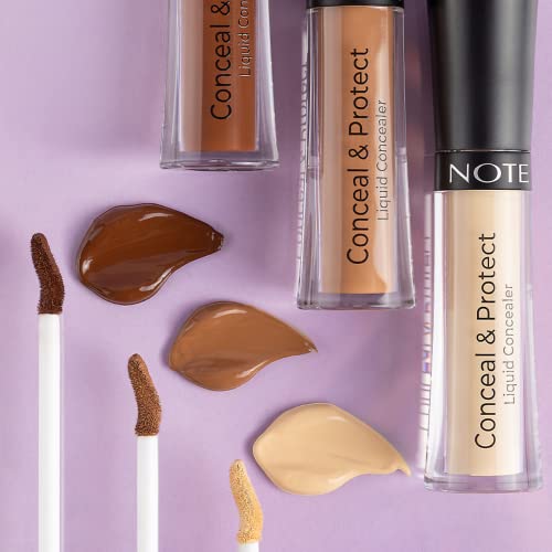 NOTE Conceal and Protect Liquid Concealer - Make Up Under Eye Concealer for Blemishes - Face Makeup with Blue Light Shield - 11-0.2 oz