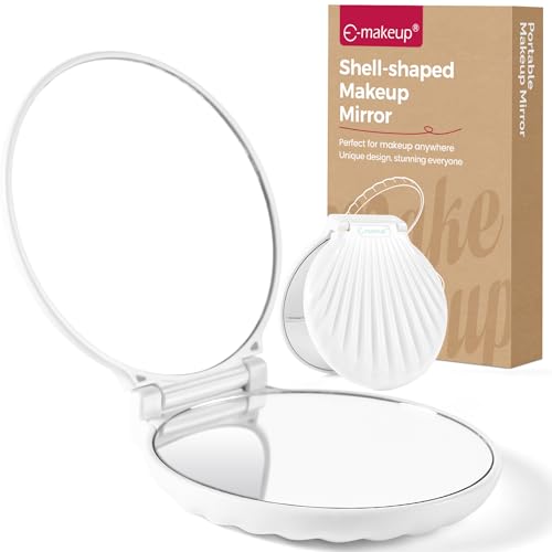 Compact Makeup Mirror for Purse, Travel Compact Mirror Magnification 2x/1x, Travel Vanity Mirror Mini Hand Mirror Magnifying Mirror Portable, Lightweight & Shatterproof, White