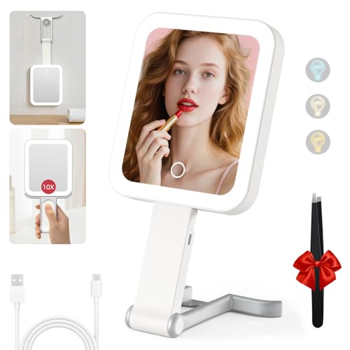 GioeDa Travel Makeup Mirror with Lights 10X Magnifying