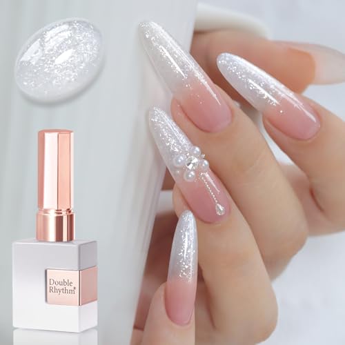 Double Rhythm 15ML Sheer White Snow Glitter Gel Nail Polish - Soak Off, Long Lasting Art Manicure