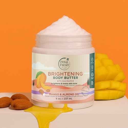 Petal Fresh Pure Brightening Mango & Almond Oil Body Butter with Niacinamide, Shea Butter, Promotes Collagen, For All Skin Types, Vegan and Cruelty Free, Non-Greasy, 8 oz ? MADE IN USA