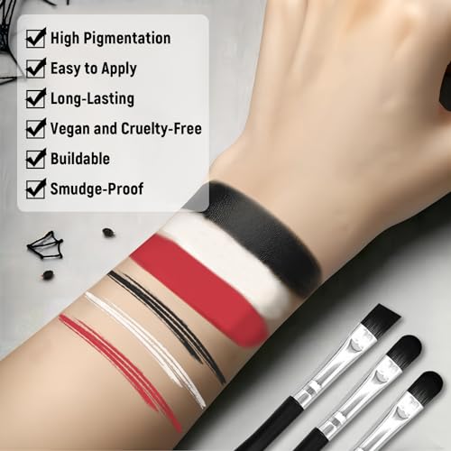 3-Piece Face & Body Paint Set - Red, Black, White SFX Makeup