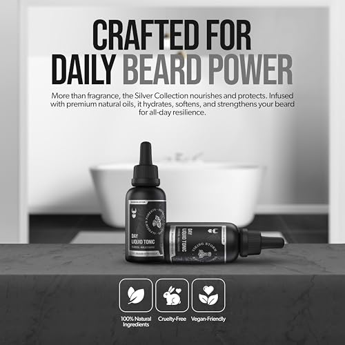 The Beard Struggle - Day Liquid Tonic Beard Oil - Silver Collection (Viking Storm) - Beard Oil for Men - Moisturize, Softens Hair, Reduces Itch - Day Time Beard Growth Oil (1 Fl oz)