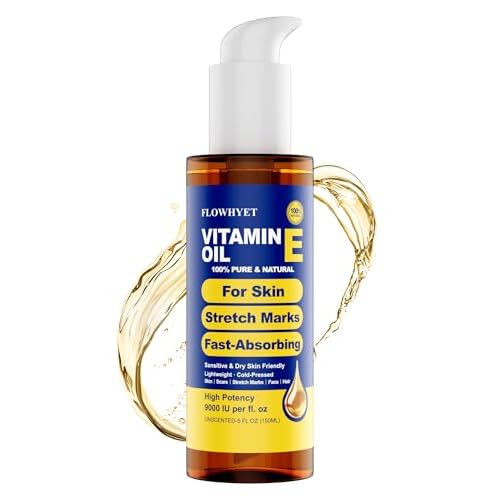 Vitamin E Oil for Face 5 fl oz, Organic Vitamin E Oil for Scar, Stretch Marks, Skin and Hair, Lightweight Body Oil Moisturizing and Firming Skin, Cold Pressed Hexane Free-150ml