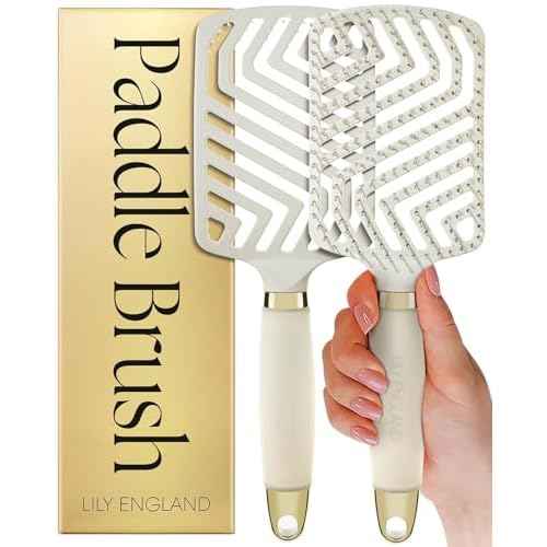 Lily England Paddle Hair Brush for Fine Hair Women - Professional Hairbrush with Vents - Lightweight Thin Detangler with Gel Handle for Comfort-Styling - Beige