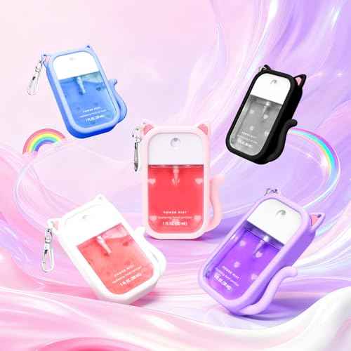 Cat Silicone Case for Touchland Hand Sanitizer Spray with Keychain, Compatible with Power Mist & Glow Mist 1 FL Oz/30ML for Touchland Case, with Charms Accessory Cute Travel Cover Sleeve Black