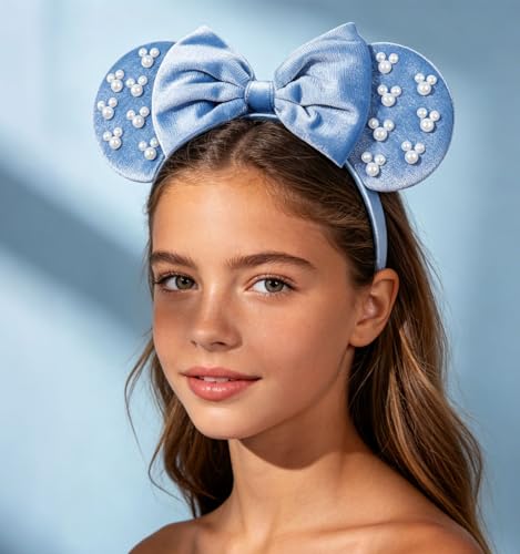 LIHELEI Velvet Pearl Mouse Ears Headband - Blue Princess Costume Accessory