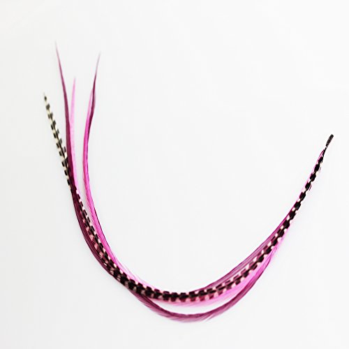 Pink & Black Mix 4"-7" Feathers for Hair Extension Includes 2 Silicone Micro Beads 5 Feathers