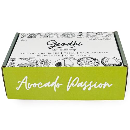 Handmade Vegan Cold Process Soap with Premium Essential Oils, Great for Acne, and Dry Skin - Set of 4 Both Women and Men Soap Bar-. (Avocado-Rosemary)