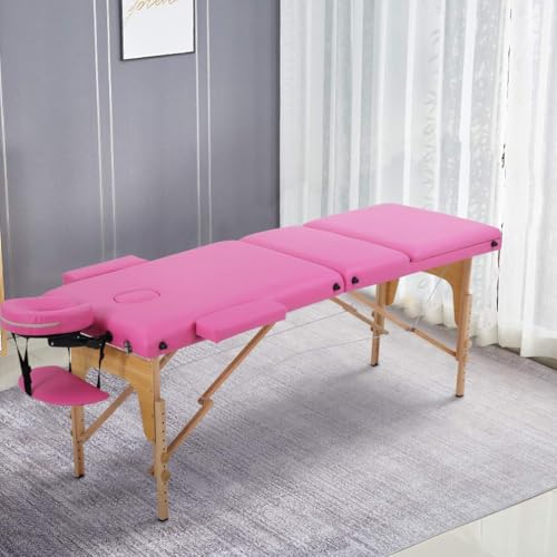 BestMassage Portable Folding Massage Bed 24-inch Wide, Pink, 3-Section, Height Adjustable