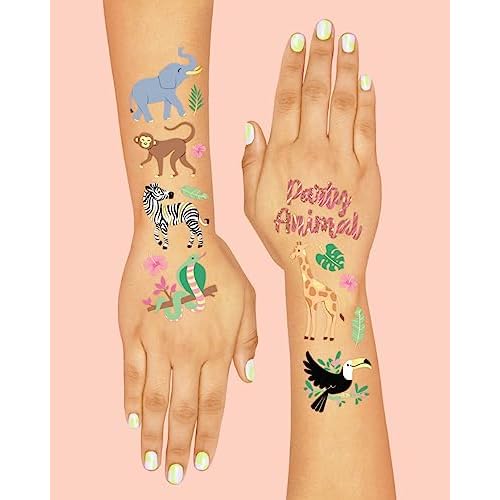xo, Fetti Jungle Temporary Tattoos - 36 styles | Elephant Arts + Craft, Wild Animal Birthday Party Supplies, Giraffe Safari Baby Shower, Tiger