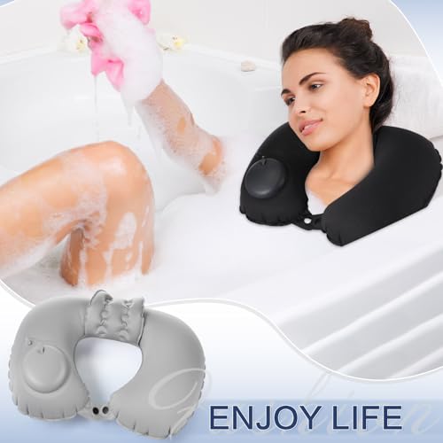 Inflatable Bath Pillow 2-Pack with Neck Support & Adjustable Buttons