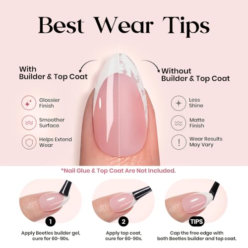 Beetles French Tips Press On Nails - 150 Pc Pink Short Square