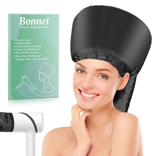 Hooded Hair Dryer Bonnet - Adjustable, Fast Drying for Natural Hair & Curls - Portable Travel Black
