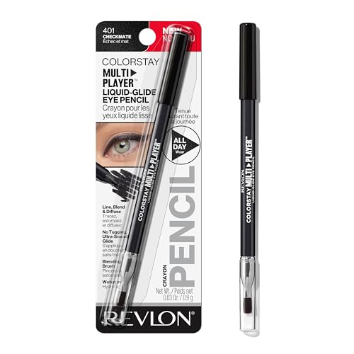 REVLON ColorStay Multiplayer Liquid-Glide Eye Pencil, Multi-Use Makeup With Blending Brush, Blends Then Sets, Creamy Texture, Waterproof, Smudge-proof, Longwearing, 401 Checkmate, 0.03 Oz
