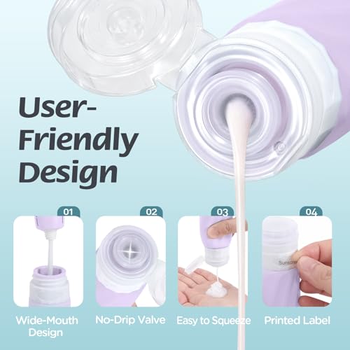 YIIMER Purple Travel Bottles Set 6pcs TSA Approved Silicone Toiletry Containers