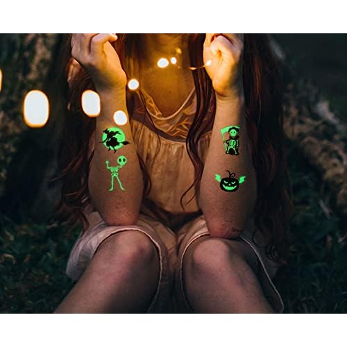 Luminous Halloween Temporary Tattoos for Kids, 360Pcs Halloween Cosplay Face Fake Tattoos, Glow In The Dark Tattoos for Adults, Holiday Party Favor Prizes Goody Bag Stuffers, Body Stickers Decorations