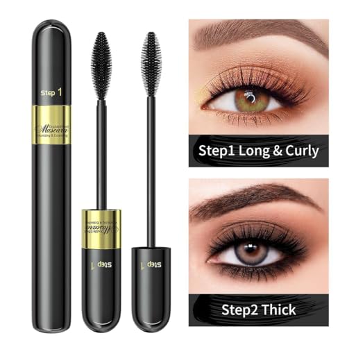Telescopic Tubing Mascara, 2 in 1 Vibely Long-Lasting Waterproof & Smudge-Proof 4D Silk Fiber, Volume and Length Black No Flaking and No Clumping (Pack of 1)