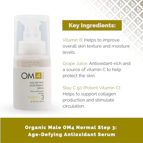 Organic Male OM4 Normal STEP 3: Age-Defying Antioxidant Serum - Men anti-aging light facial Vitamin C solution refines fine lines and wrinkles for men