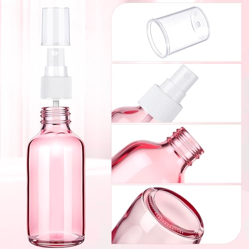 Nuogo 50 Pieces Mini Glass Spray Bottles Bulk 4 Oz Fine Mist Bottles with Funnel Dropper and Cleaning Brush Refillable for Essential Oils, Perfumes and Aromatherapy (Pink)