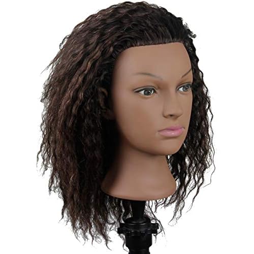 African American Mannequin Head with 100% Human Hair Manikin Head with Stand for Styling Hair Blowing Hair Cutting Braiding (Afro Kinky Straight)