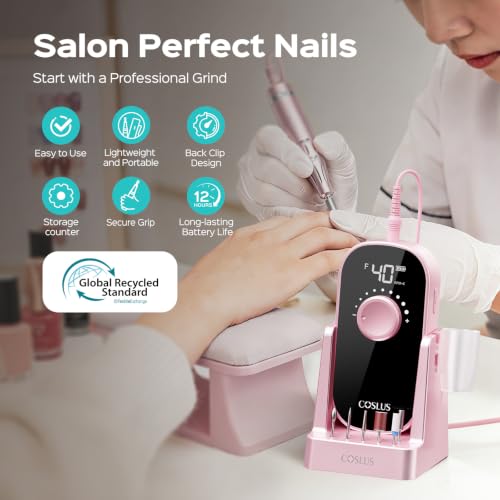 Electric Nail Drill E51, 40000RPM Professional Nail Tool for Manicure & Gel Removal - Rechargeable with LCD Display, Pink