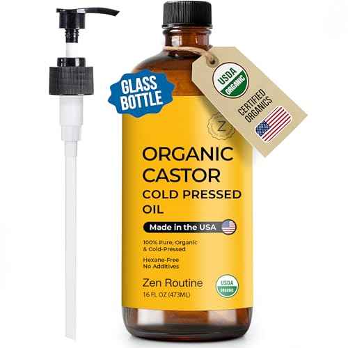 Zen Routine Organic Castor Oil (16oz Glass Bottle) Hexane Free ? Hair Growth Oil, Eye Lashes & Stomach, 100% Cold Pressed Unrefined Pure for Castor Pack Wrap ? USDA Certified, Made in the USA