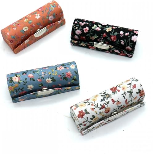 HUELE 4-Piece Floral Lipstick Case Organizer with Mirror, Travel Cosmetic Bag