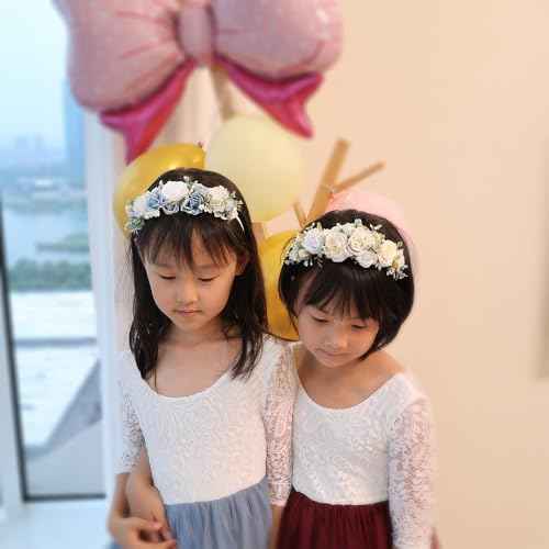 White Ivory Flower Crown Hairband for Girls Birthday Party Princess Floral Headband for Little Bridesmaids Wedding Photo Prop