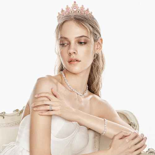 Pink Rhinestone Tiara, Baroque Style, Women's Queen Crown, Adult Tiara Headband, Perfect for Parties, Prom, Wedding, Birthday, Pageant, Fiesta, etc.