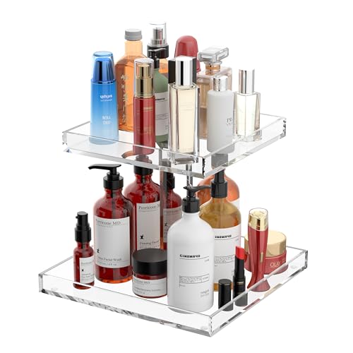 2-Tier Perfume Tray,Clear Perfume Organizer for Dresser and Counter,Acrylic Perfume Stand Organizer Vanity Trays Makeup Storage Holder for Bedroom Decor (10x8)