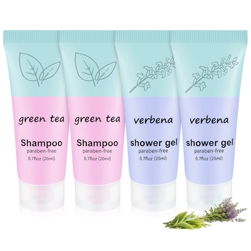 Travel Body Wash and Shampoo Bulk 0.7fl Oz,Travel Size Shower Gel Set,Small Mini Body Wash Bulk,Shampoo Mini,Hotel Supplies for Guests Vacation Homeless Hotel (pack of 20)