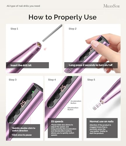 Cordless Nail Drill PC180F - 25000RPM Rechargeable Electric File for Nail Shaping & Gel Polish Removal