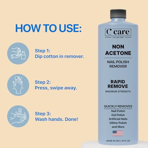C CARE Non-Acetone Nail Polish Remover 16 Fl Oz Pack of 1 - Gentle, Nourishing, Fast-Acting