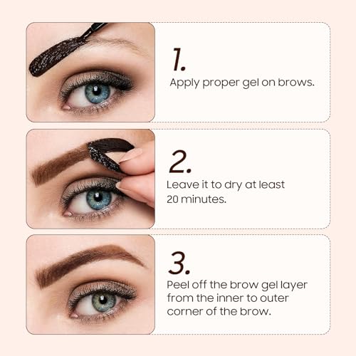 Eyebrow Gel - Peel Off Eyebrow Tint with Eyebrow Stencils, Long-Lasting & Waterproof Brow Gel for Women and Girls Create Fuller & Defined Brows Makeup (Dark Brown)