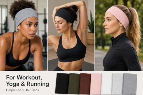 Wide Headbands for Women, 7-Pack Cotton Stretch Hair Bands