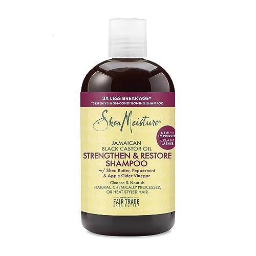 SheaMoisture Strengthen and Restore Shampoo 100% Pure Jamaican Black Castor Oil for Damaged Hair To Cleanse and Nourish Hair 13 oz