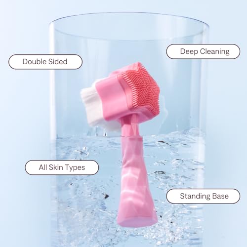 No Mo-Stache All Star Face Brush -Manual Facial Cleansing Brush, 2-in-1 Skin Care face Brush, Silicone Facial Scrubber Manual Dual Face Wash Brush for Deep Pore Exfoliation Massaging Skin Exfoliator