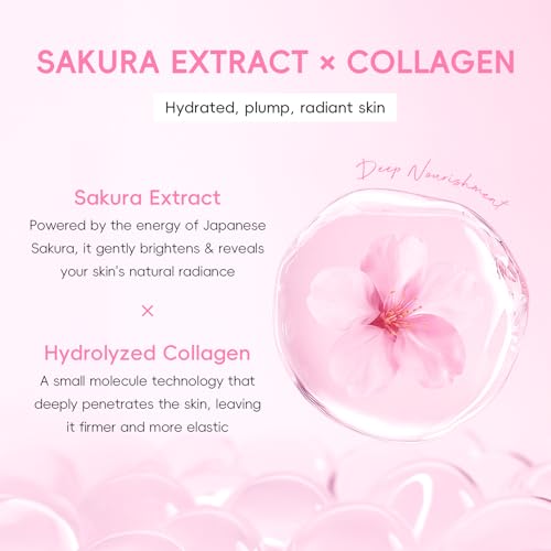Sakura Collagen Skincare Set - 8-Piece Glass Skin Routine with Cleanser, Toner, Serum, Eye Cream, Moisturizer | Hydration, Firm, Glow for All Skin Types, Skin Care Gift Sets, for Mother's day