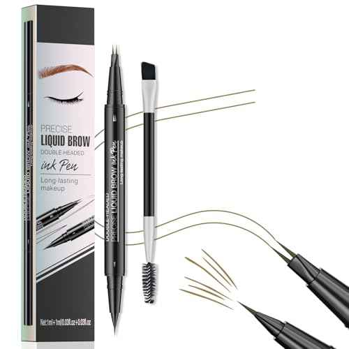 Eyebrow Pencil, 2-in-1 Dual Ended Microblading Eyebrow Pen with 2-Fork-Tip Microblade Eye Brow Pencils for Women Long-lasting & Waterproof Makeup Tool Dark Brown