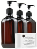 500ml Amber Pump Bottle Dispenser, 3-Pack with Labels