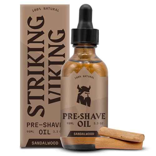 Striking Viking Pre Shave Oil - 3.3 fl oz, Sandalwood - Shaving Oil for Men for Safety Razor Prep & Smooth Protective Formula